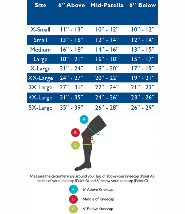 Size Chart For Knee Brace